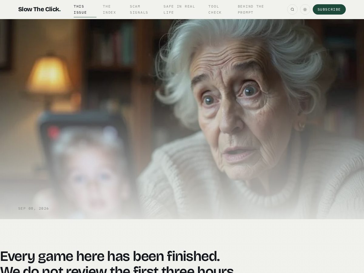 Landing-page snapshot of slowtheclick.com