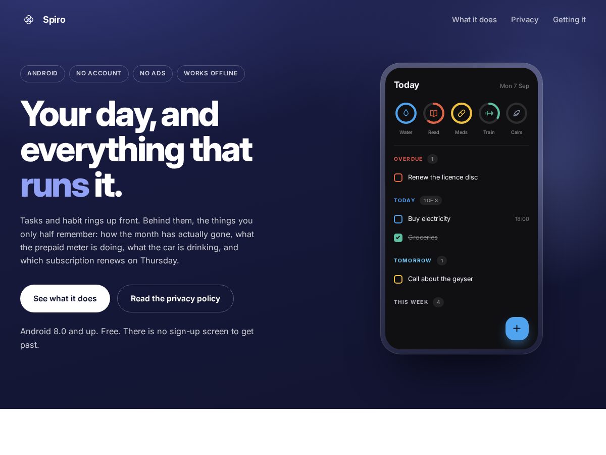 Landing-page snapshot of spiro-app.com