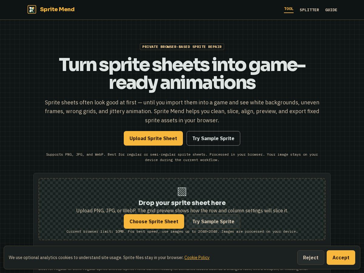 Landing-page snapshot of spritemend.com