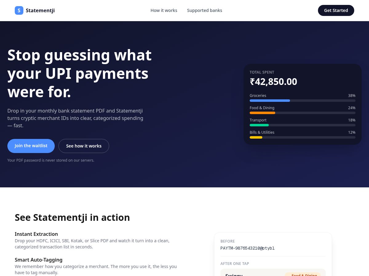 Landing-page snapshot of statementji.com