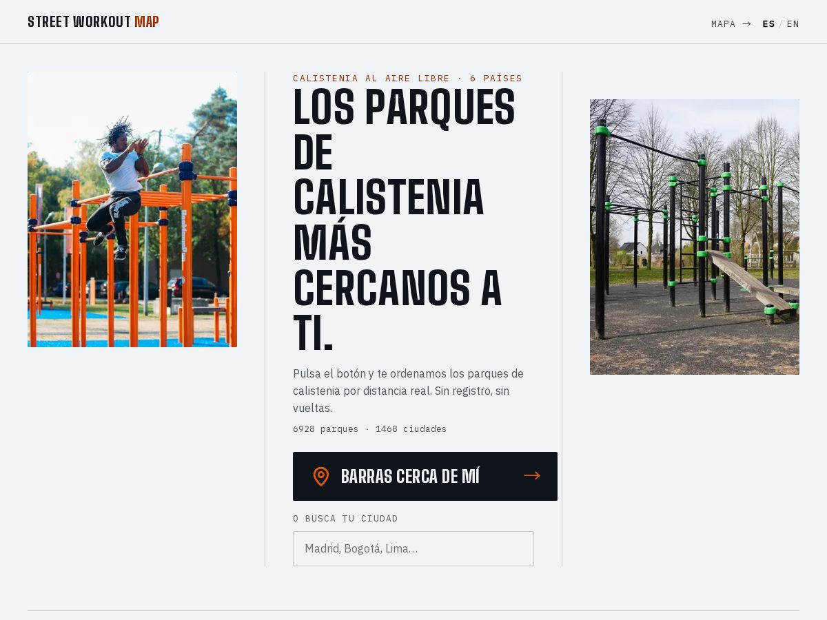 Landing-page snapshot of streetworkoutmap.com
