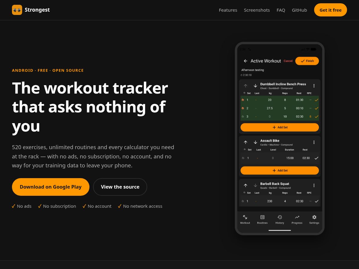 Landing-page snapshot of strongestapp.com