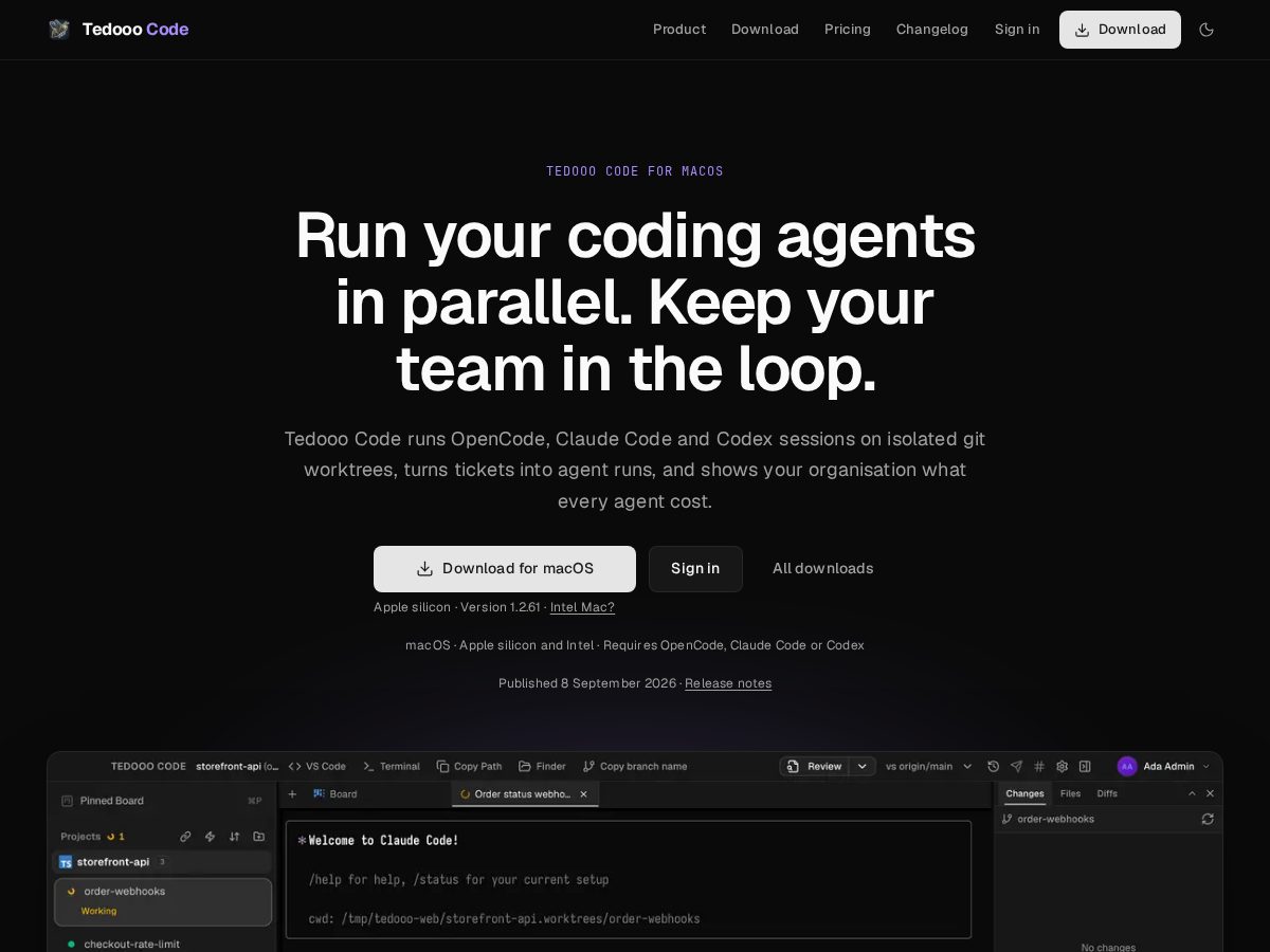 Landing-page snapshot of tedooos.com
