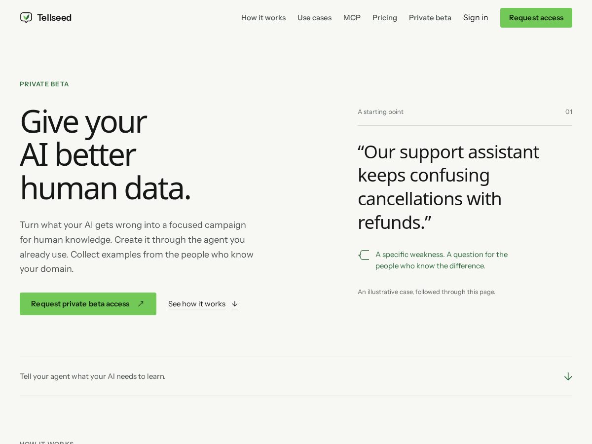 Landing-page snapshot of tellseed.com