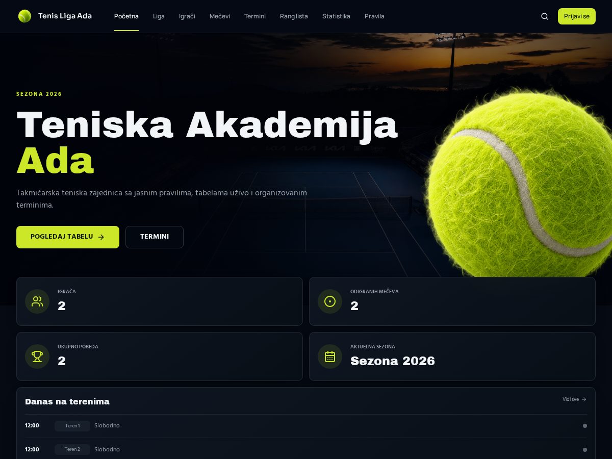 Landing-page snapshot of tenisliga.club