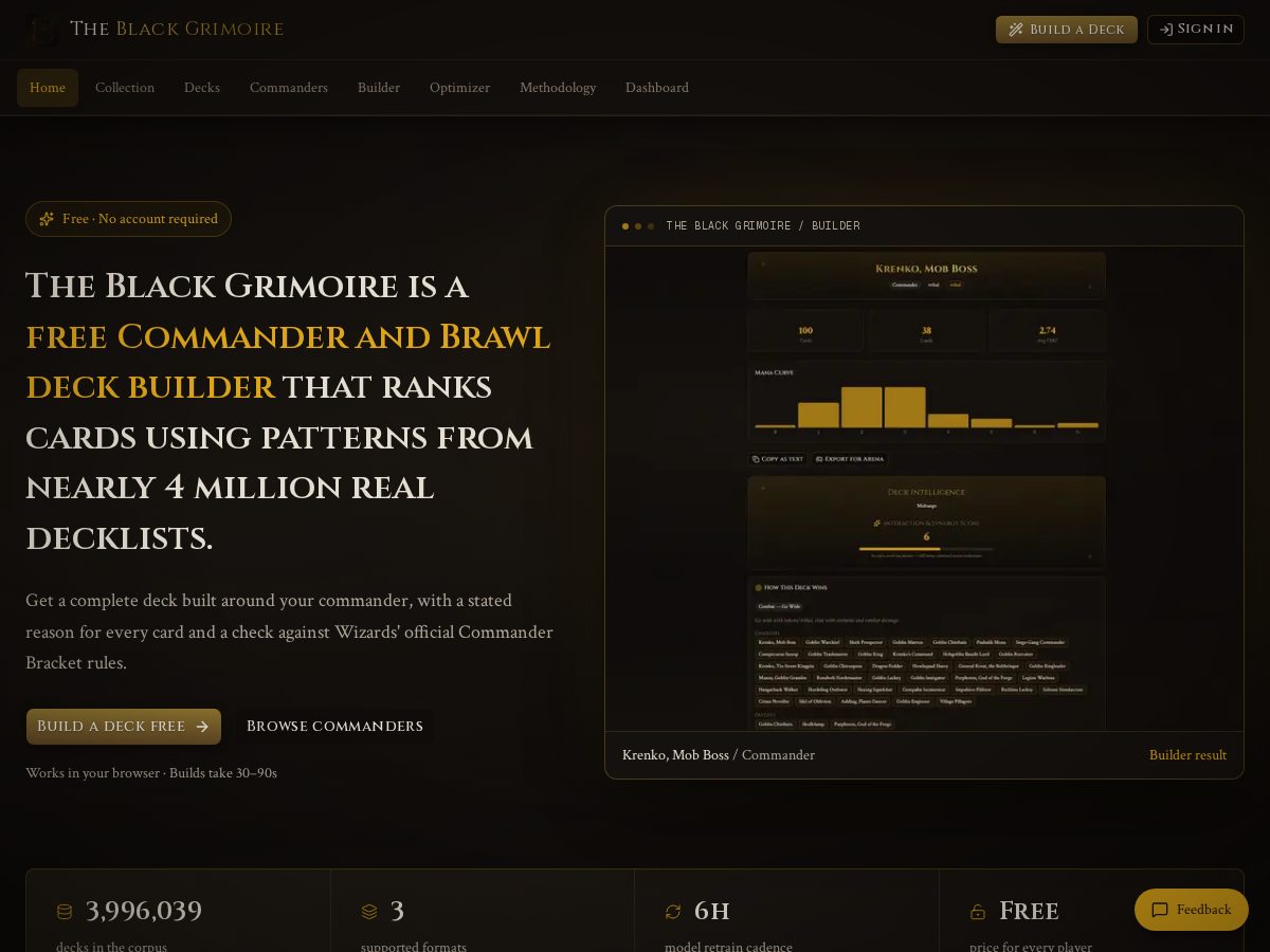 Landing-page snapshot of theblackgrimoire.com