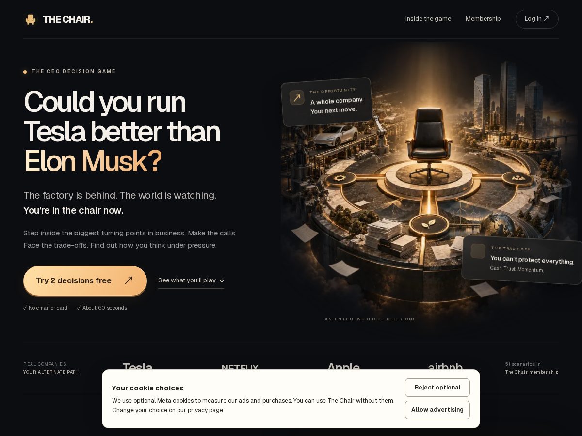 Landing-page snapshot of thechair.academy