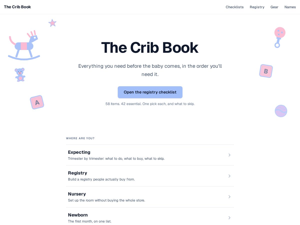 Landing-page snapshot of thecribbook.com