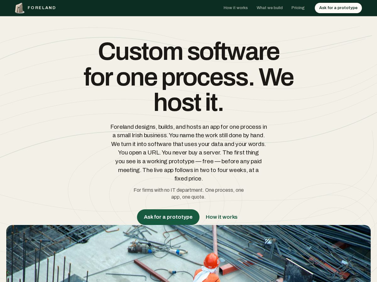 Landing-page snapshot of theforeland.com