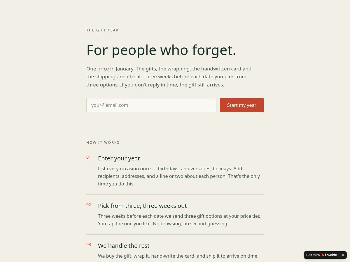 Landing-page snapshot of thegiftyear.com