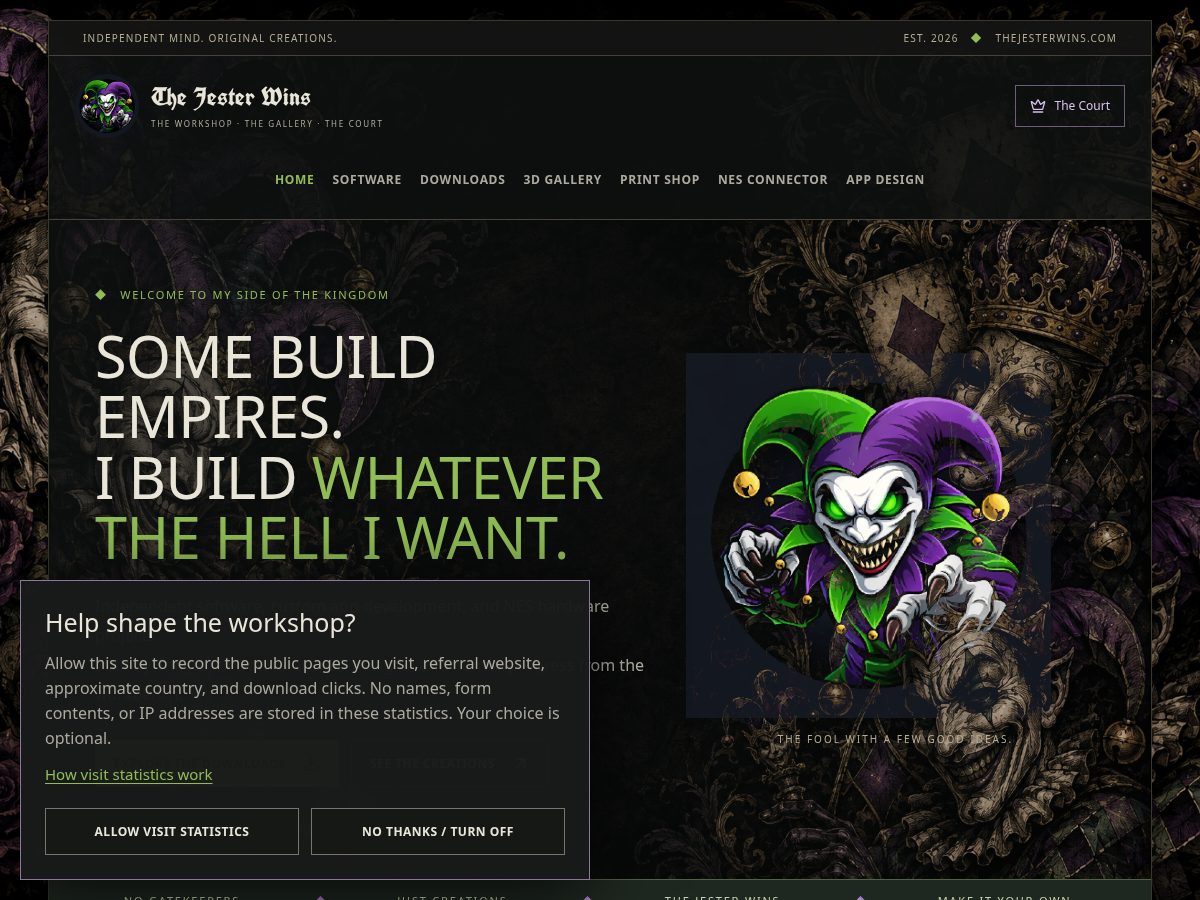 Landing-page snapshot of thejesterwins.com