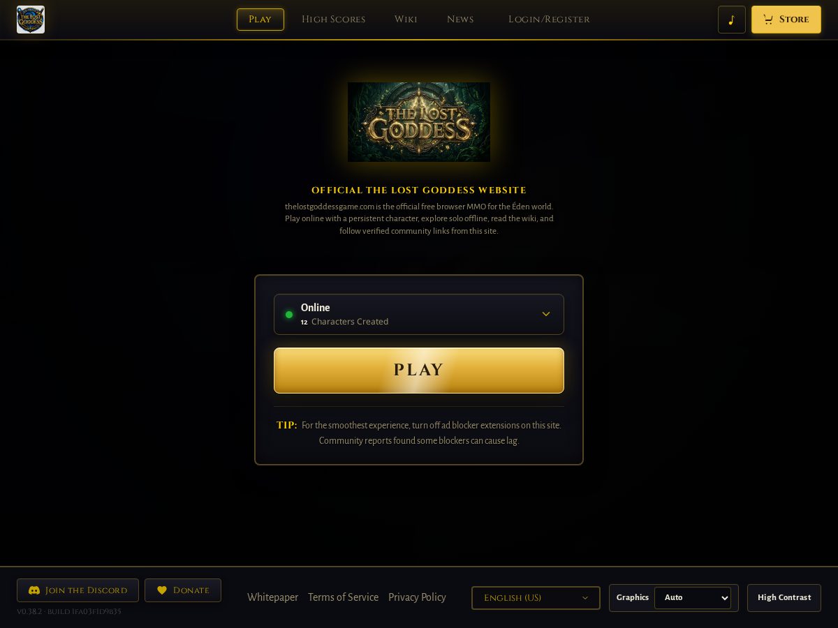 Landing-page snapshot of thelostgoddessgame.com