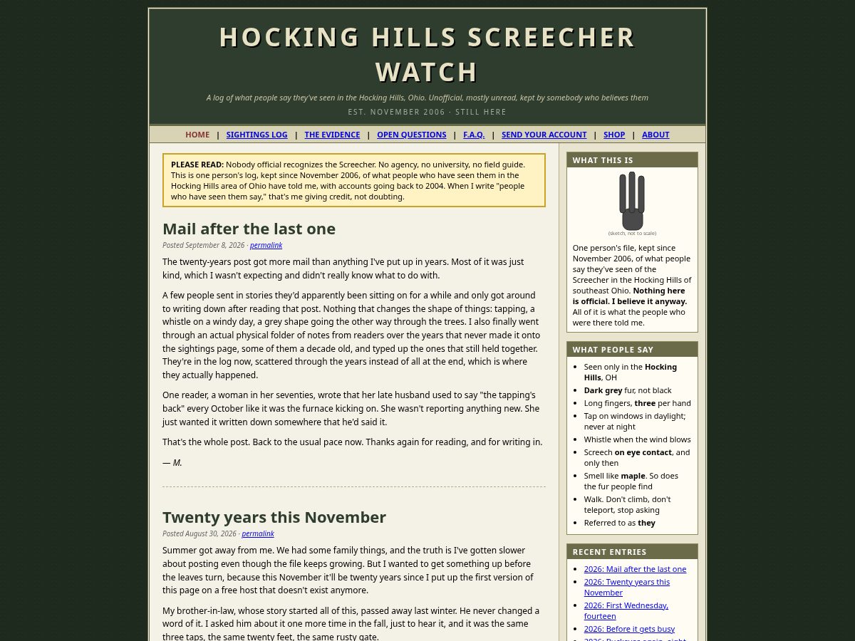 Landing-page snapshot of thescreecher.com