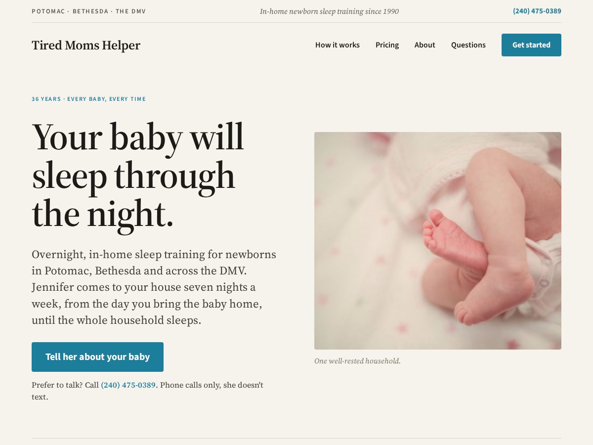 Landing-page snapshot of thetiredmomshelper.com