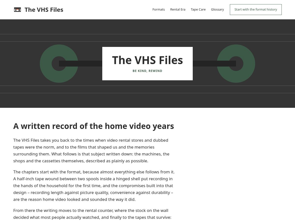 Landing-page snapshot of thevhsfiles.com