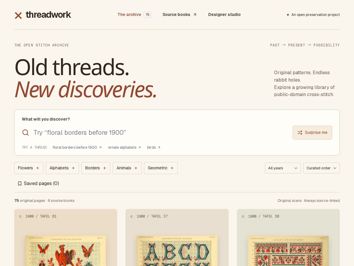 Landing-page snapshot of threadworkarchive.com