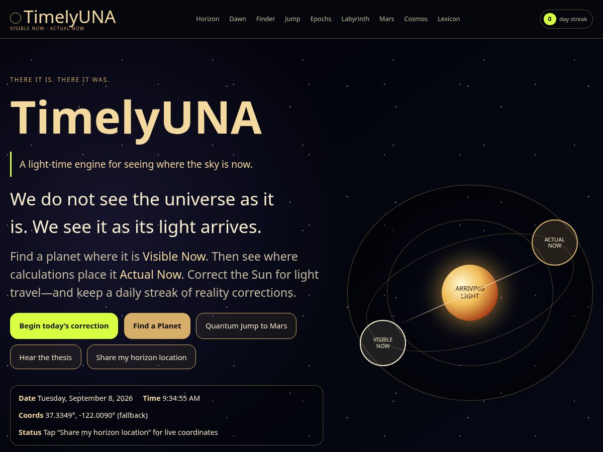 Landing-page snapshot of timelyuna.com