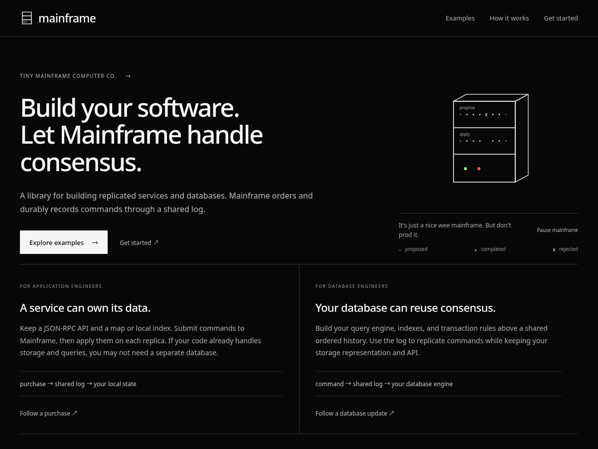 Landing-page snapshot of tinymainframe.com