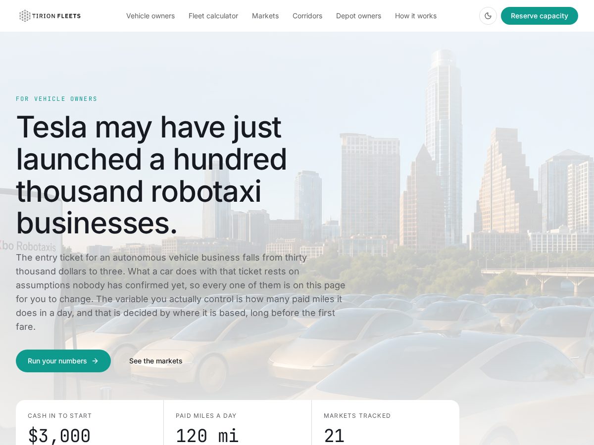 Landing-page snapshot of tirionfleets.com
