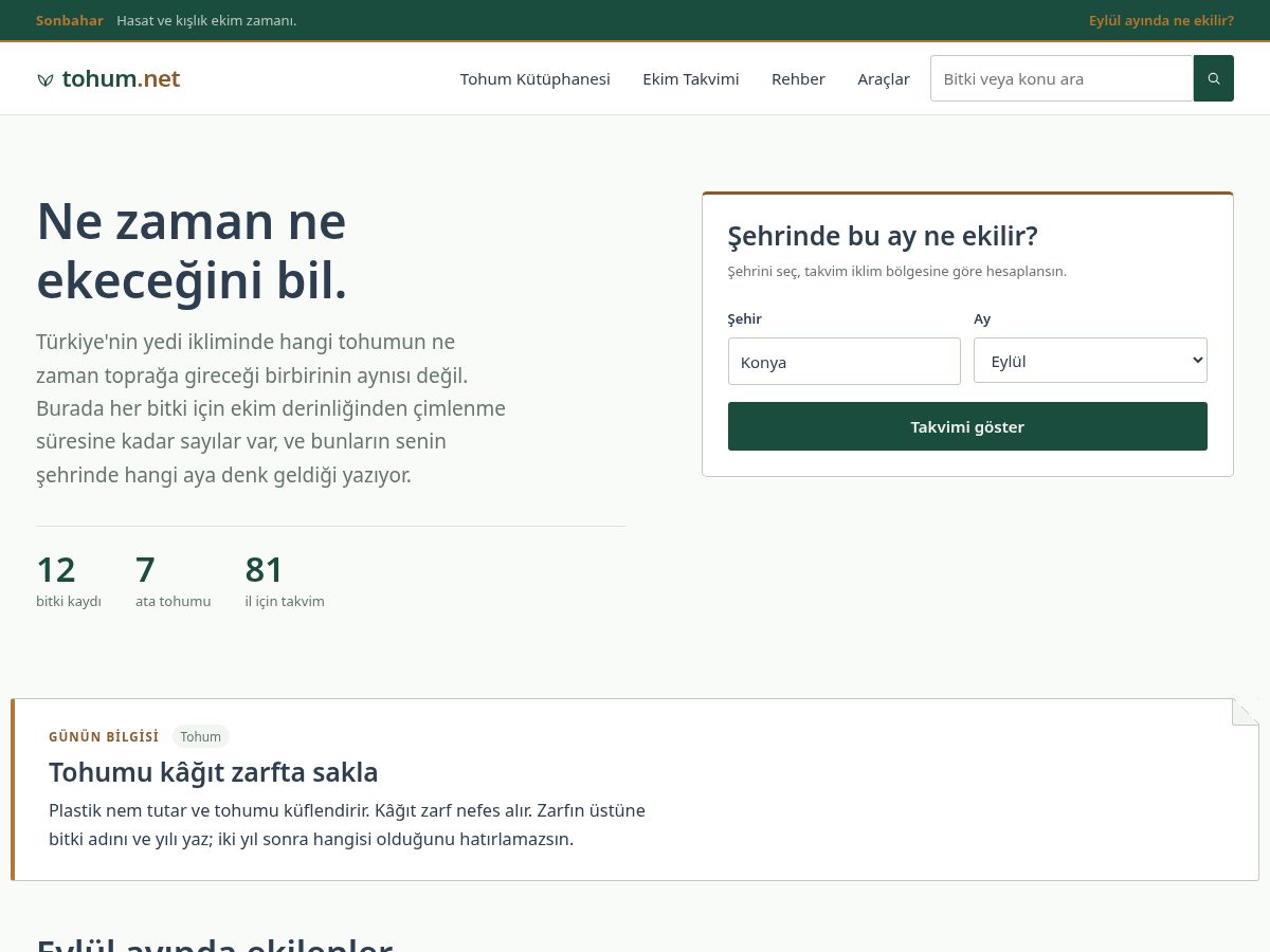 Landing-page snapshot of tohum.net