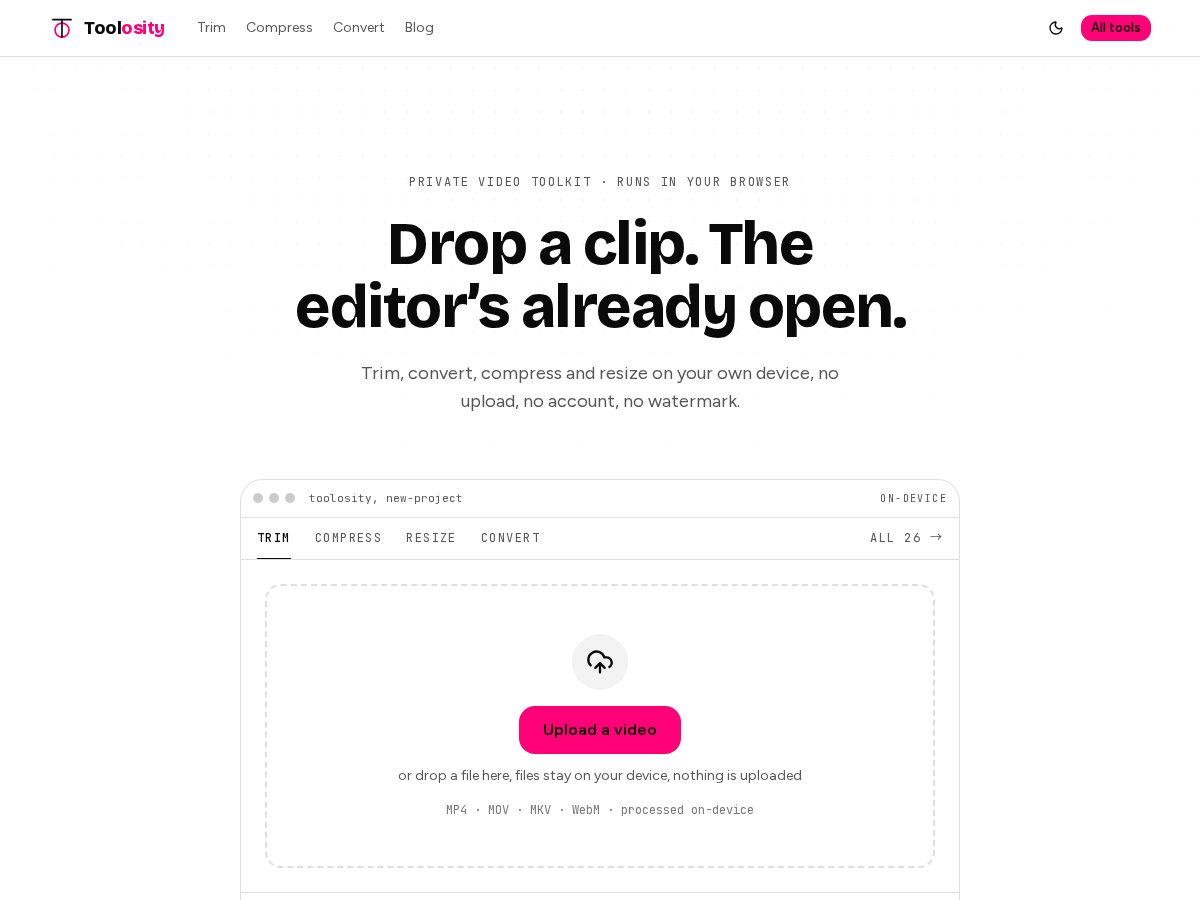 Landing-page snapshot of toolosity.com