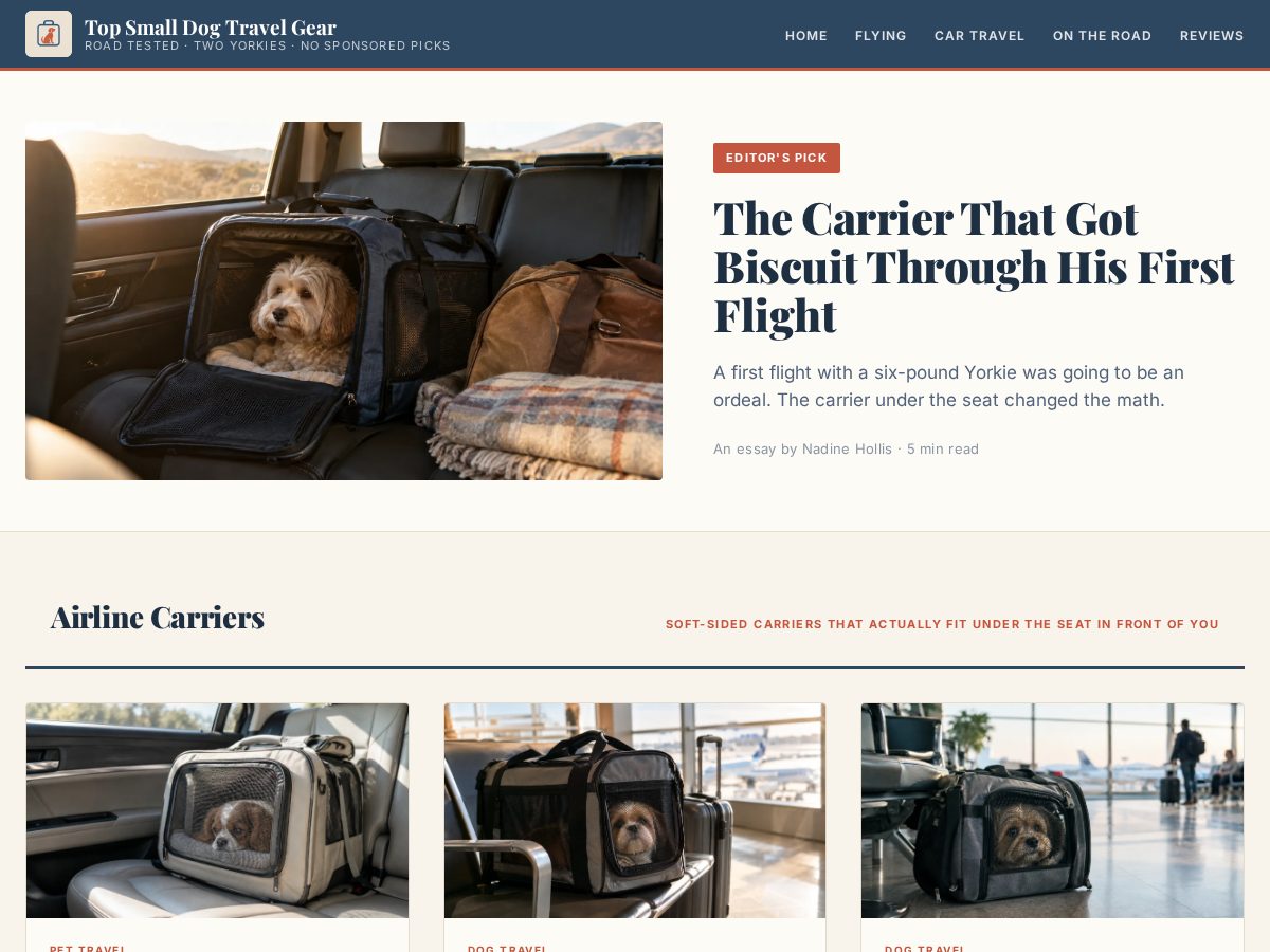 Landing-page snapshot of topsmalldogtravelgear.com