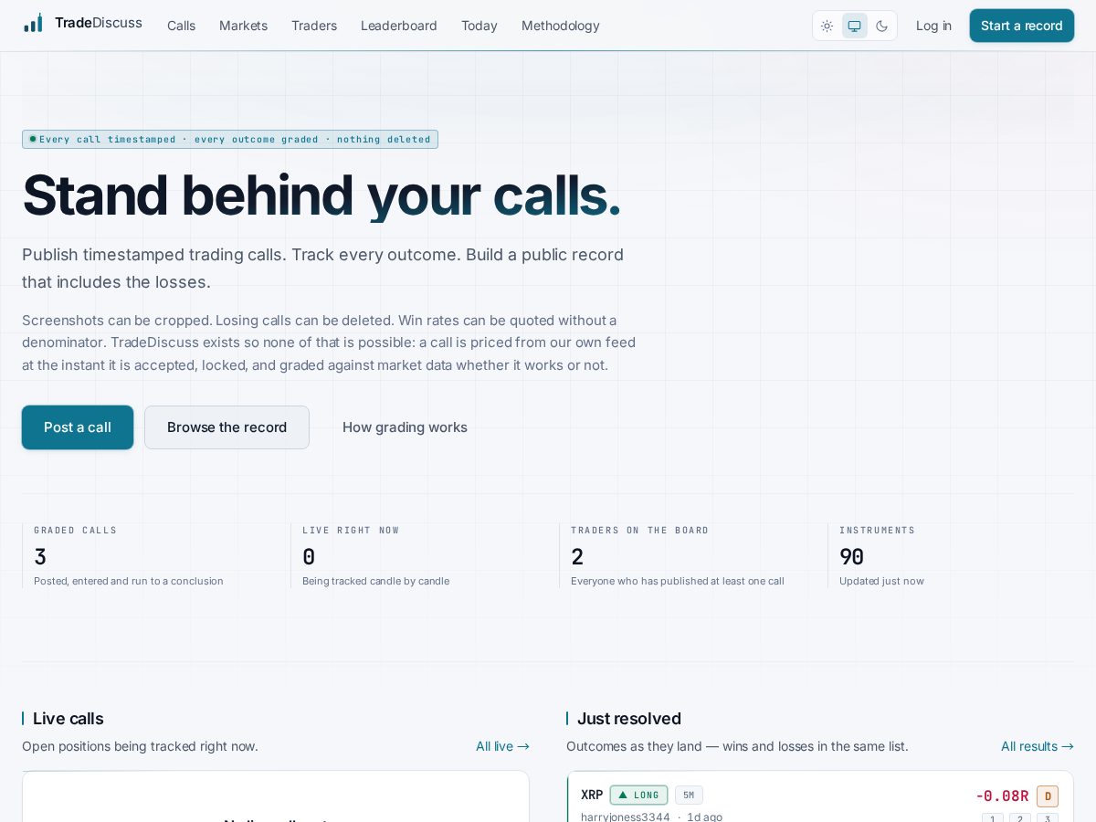 Landing-page snapshot of tradediscuss.com