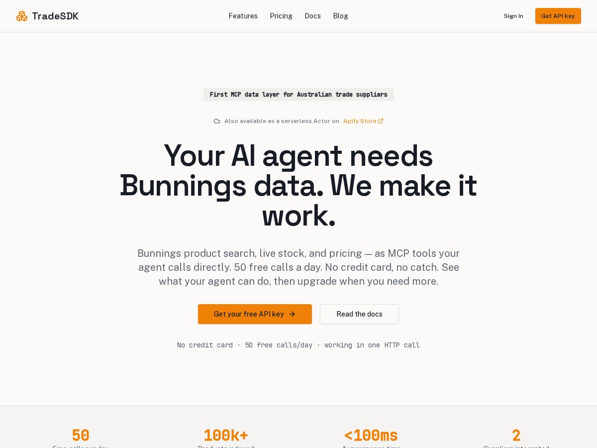 Landing-page snapshot of tradesdk.com