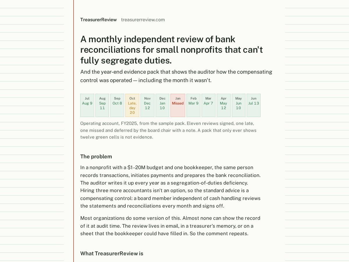 Landing-page snapshot of treasurerreview.com