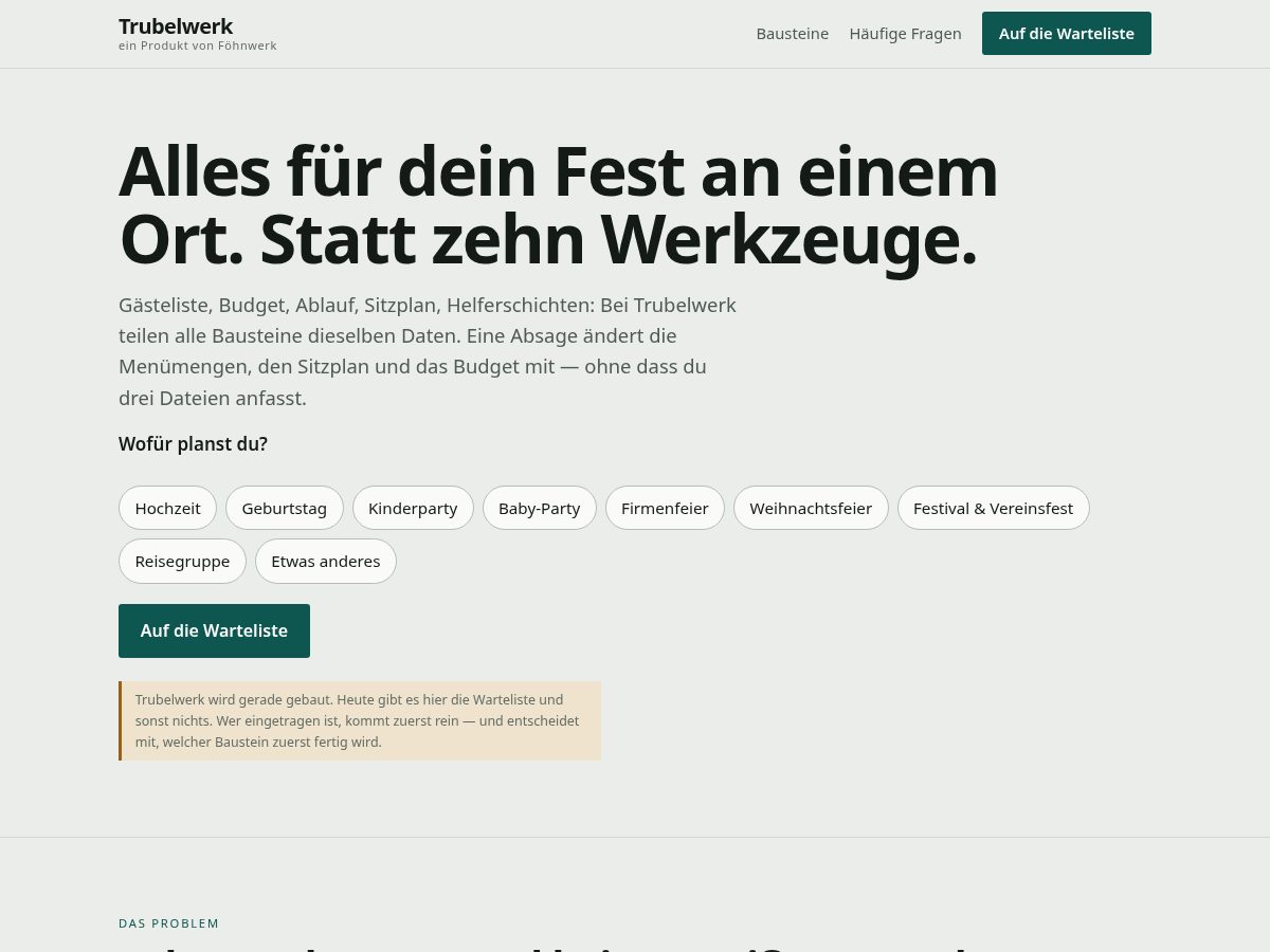 Landing-page snapshot of trubelwerk.com