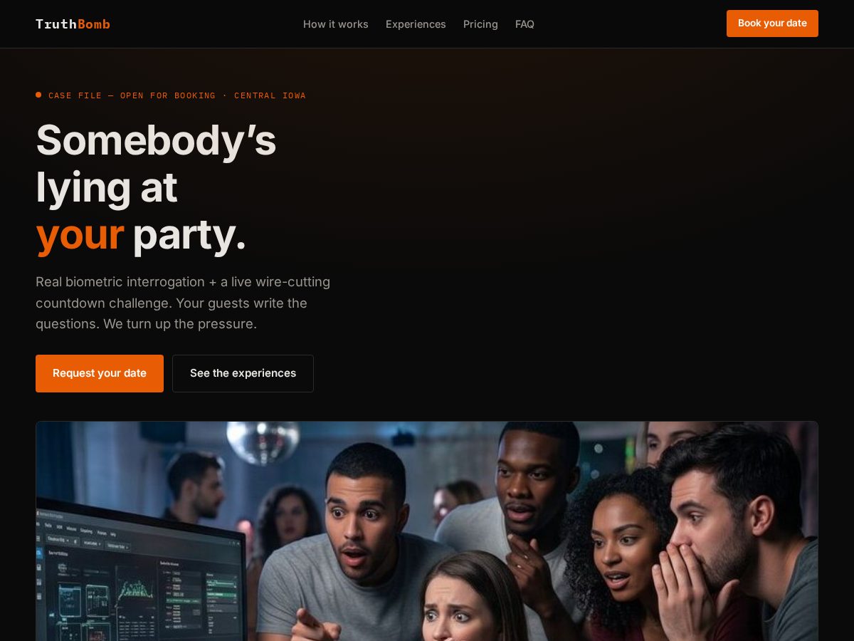 Landing-page snapshot of truthbomb.party