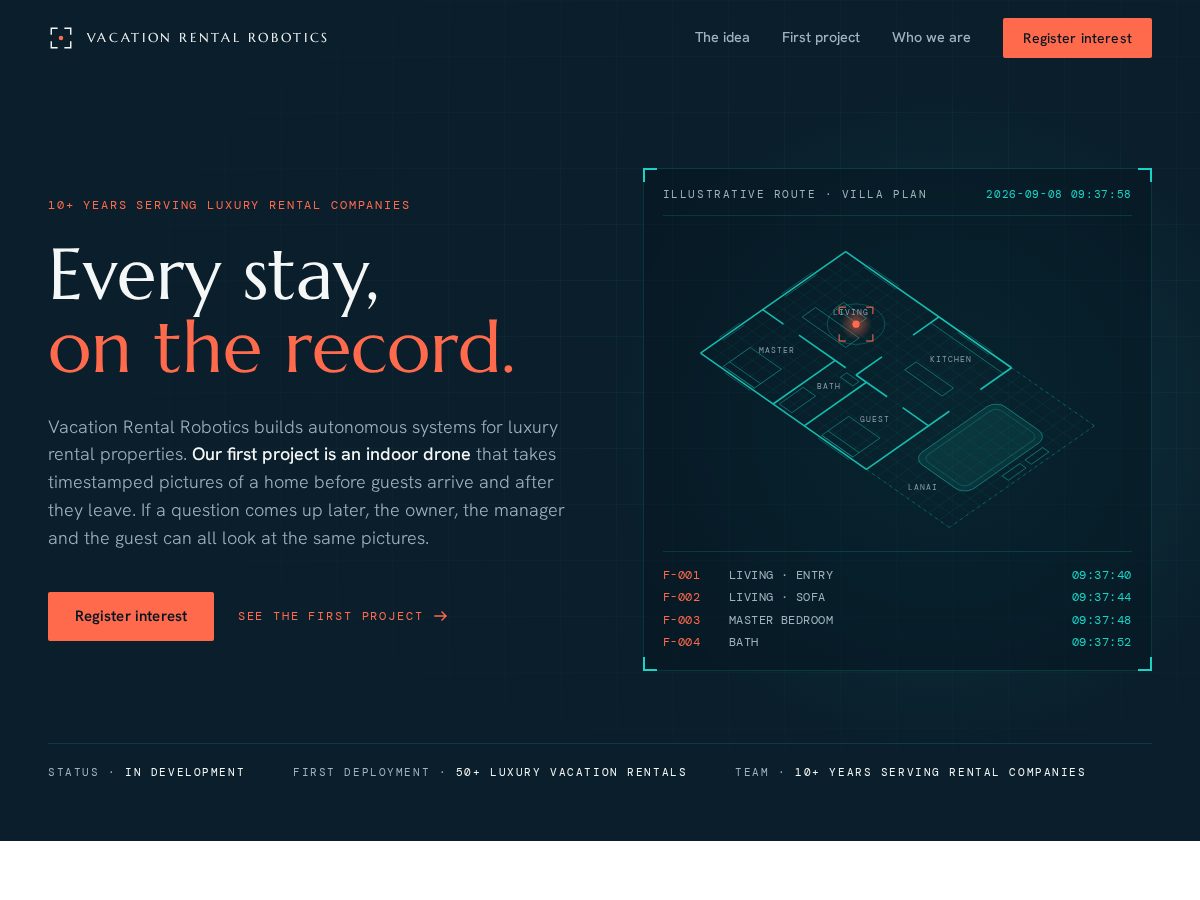 Landing-page snapshot of vacationrentalrobotics.com