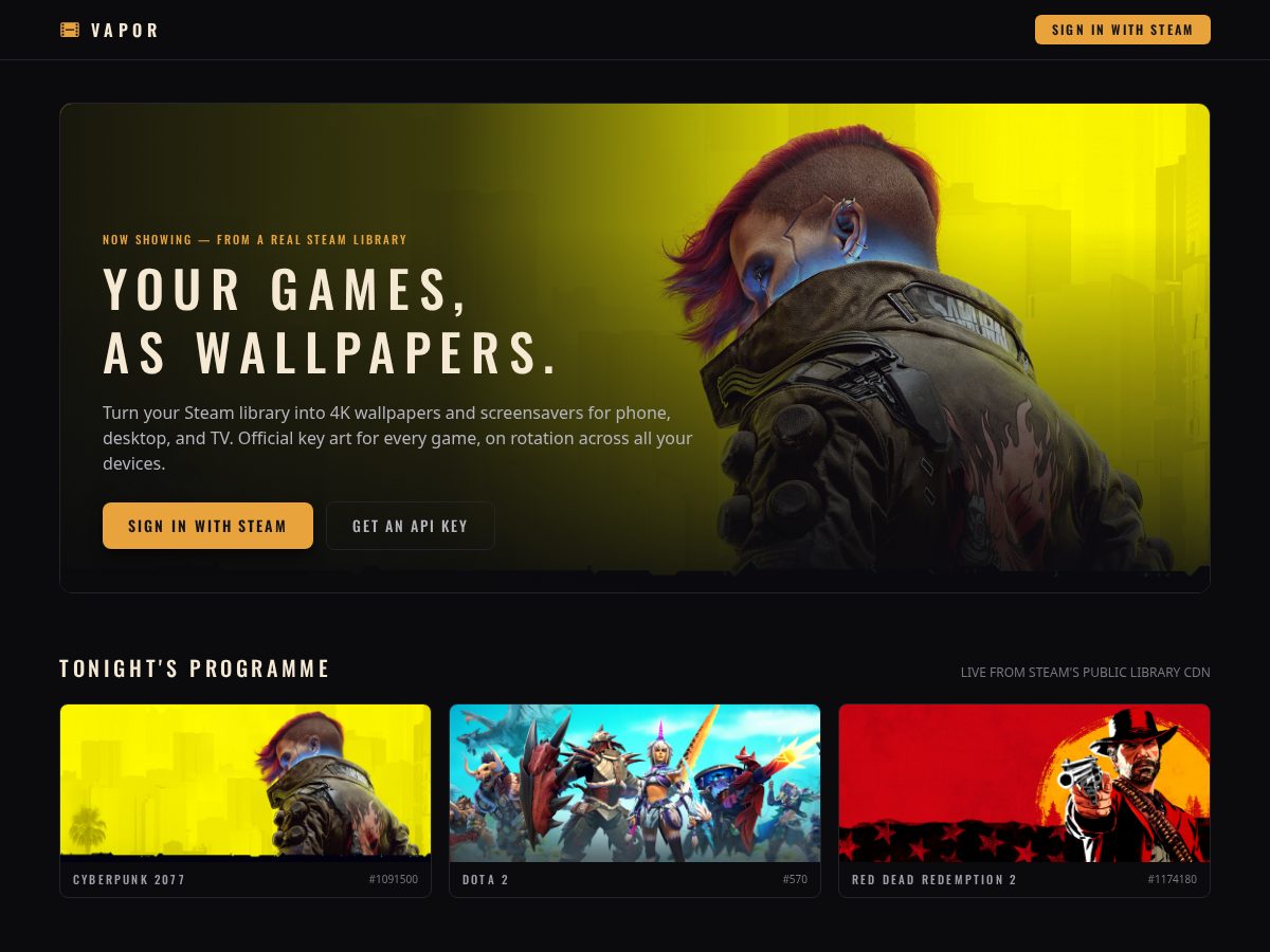 Landing-page snapshot of vaporwalls.com