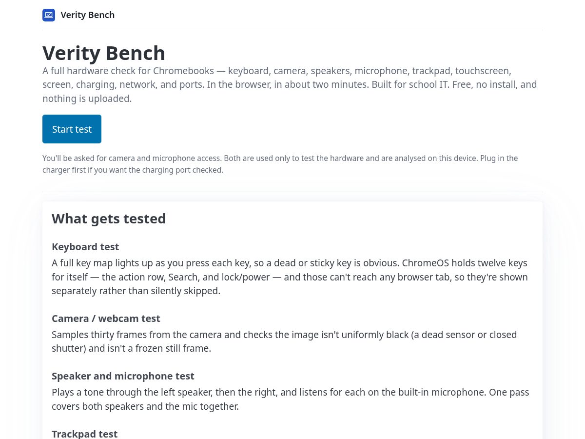 Landing-page snapshot of veritybench.com