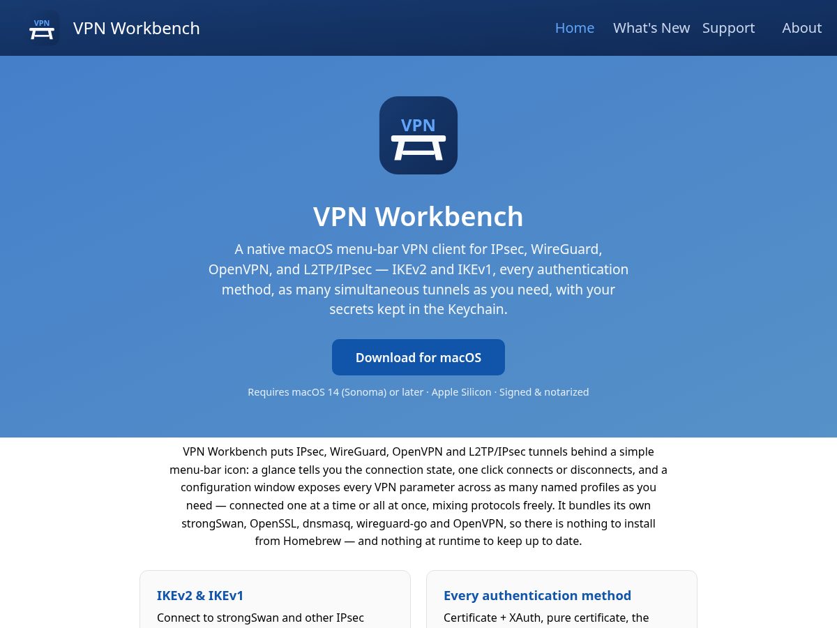 Landing-page snapshot of vpnworkbench.com