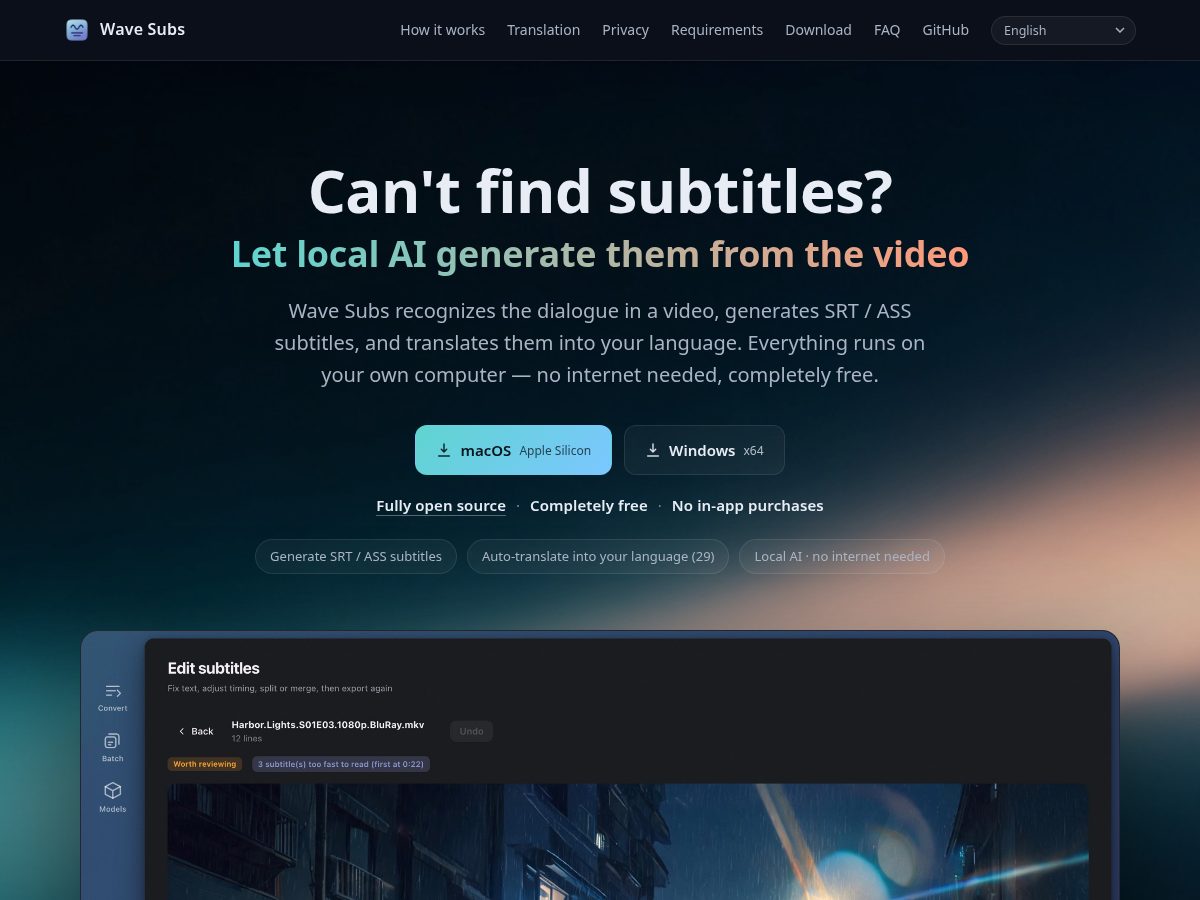 Landing-page snapshot of wavesubs.com