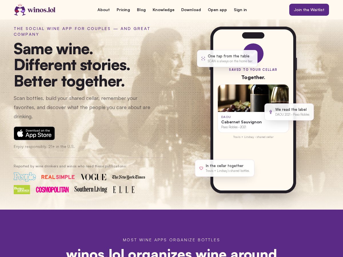 Landing-page snapshot of winos.lol