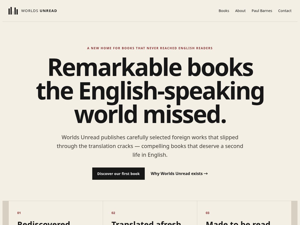 Landing-page snapshot of worldsunread.com