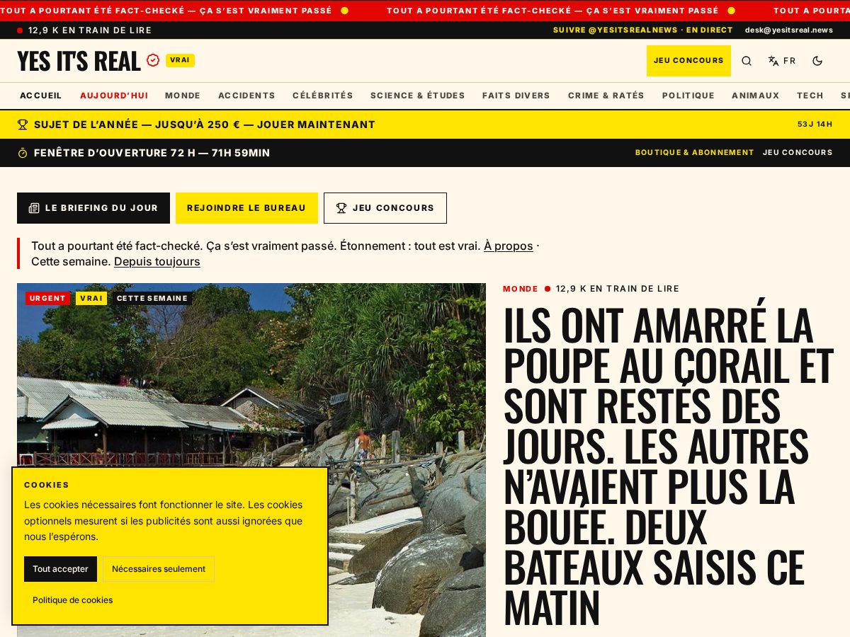 Landing-page snapshot of yesitsreal.news