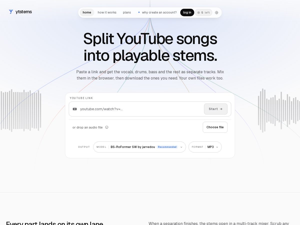 Landing-page snapshot of ytstems.xyz