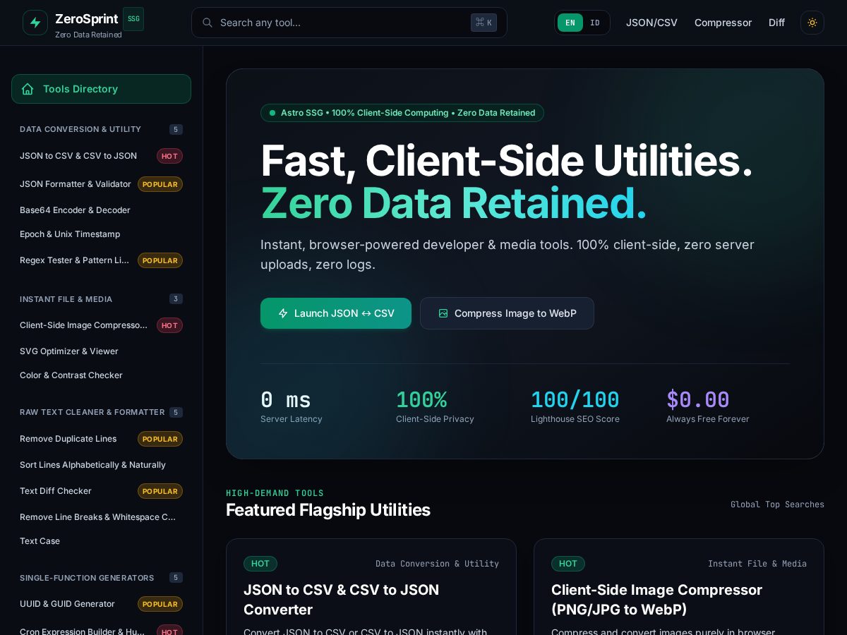 Landing-page snapshot of zerosprint.dev