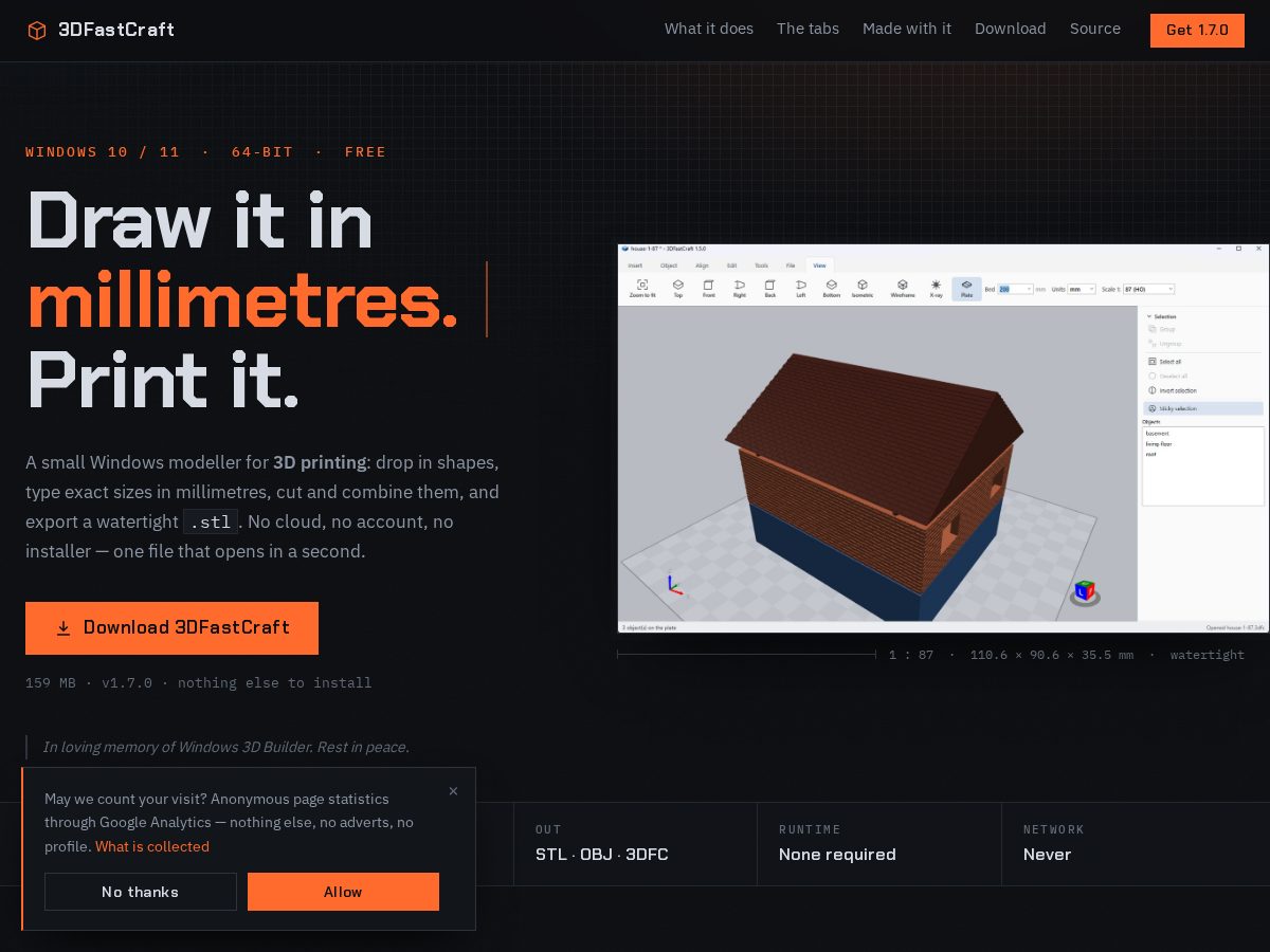 Landing-page snapshot of 3dfastcraft.com