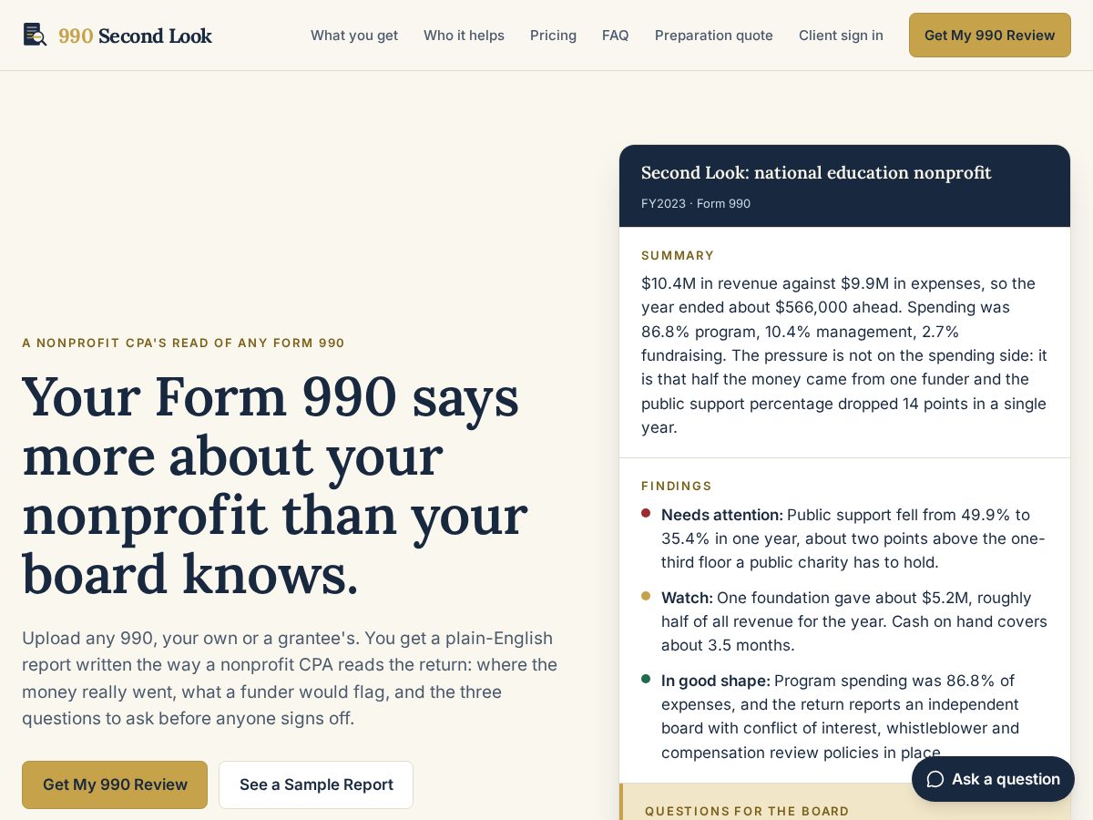Landing-page snapshot of 990secondlook.com