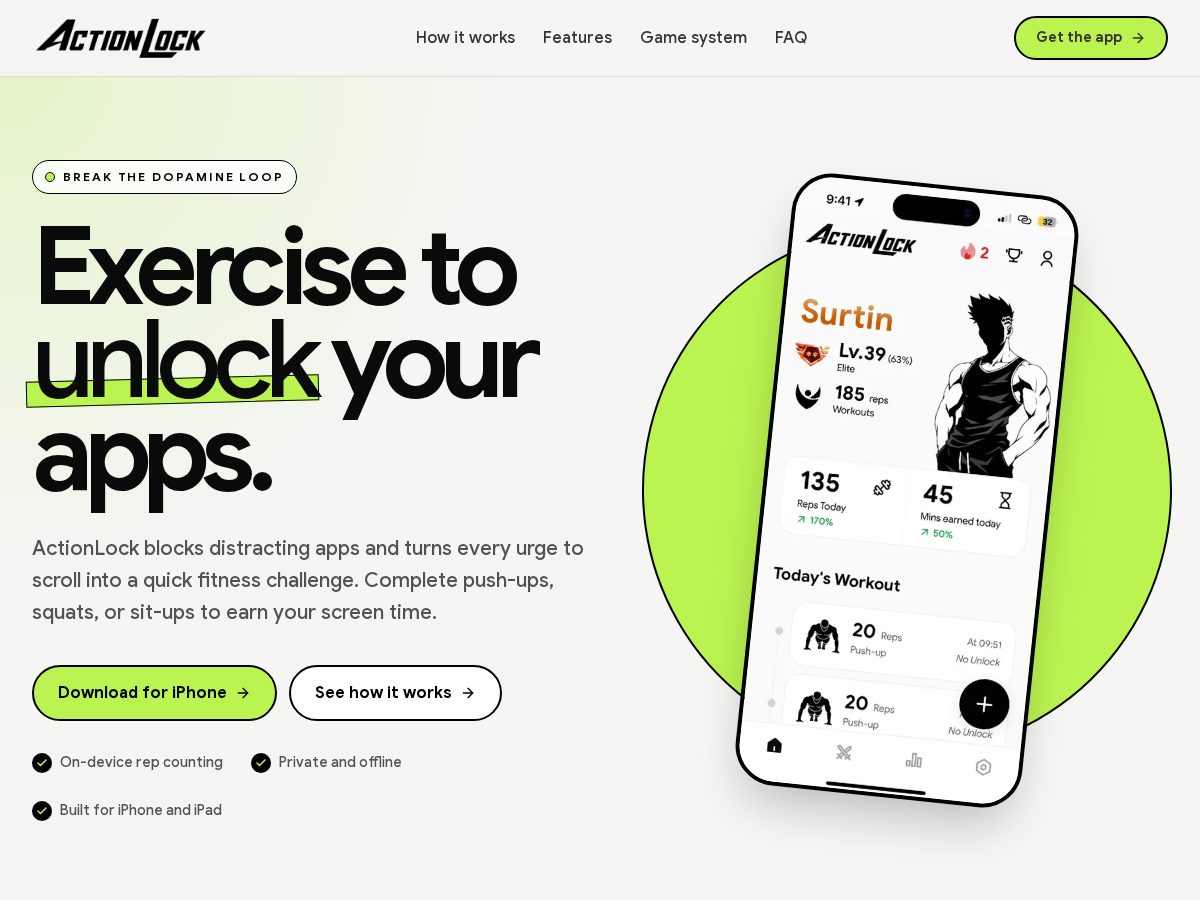 Landing-page snapshot of actionlock.app