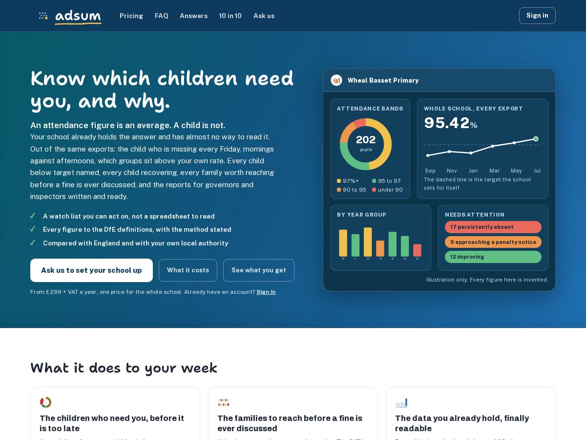 Landing-page snapshot of adsum.school