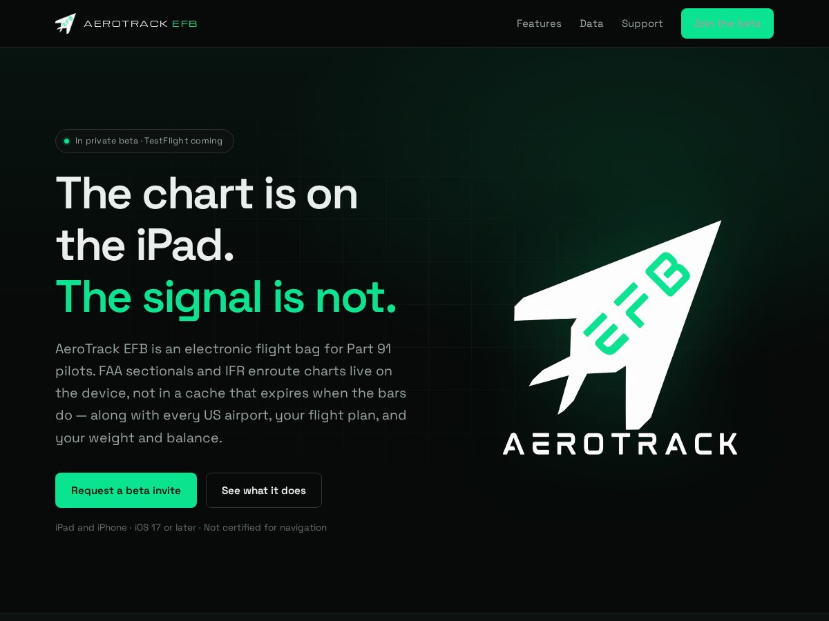Landing-page snapshot of aerotrackefb.com