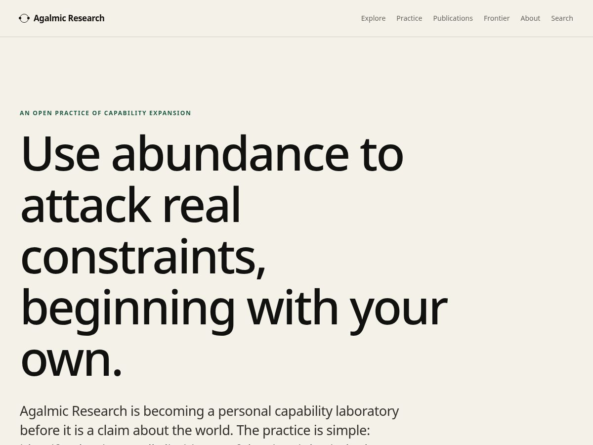 Landing-page snapshot of agalmicresearch.net