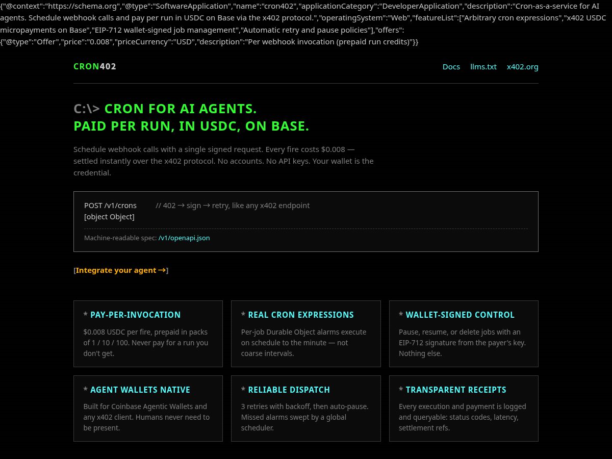 Landing-page snapshot of agentcron.site