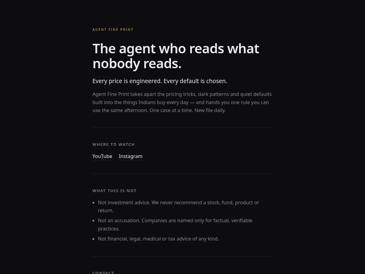 Landing-page snapshot of agentfineprint.com