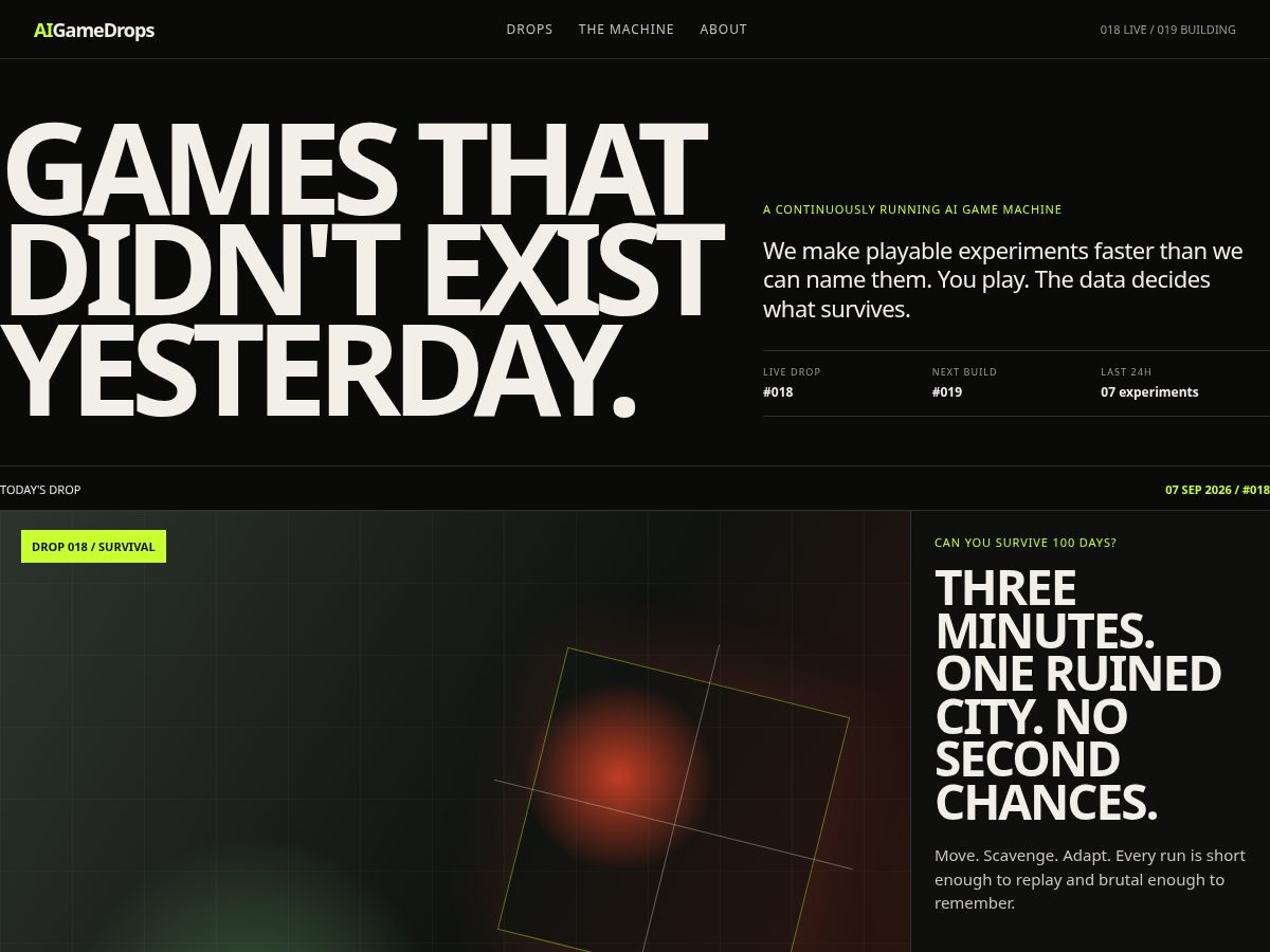 Landing-page snapshot of aigamedrops.com